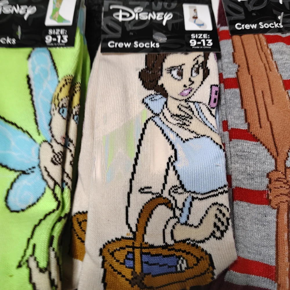 Disney Princess Crew Socks Set Of 3Unisex Size 9-13 NEW